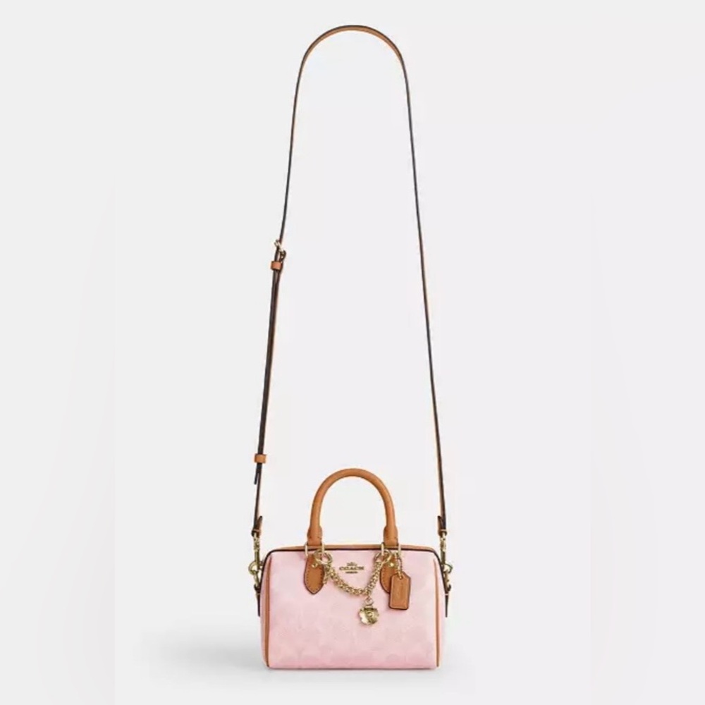 Coach Pink and Tan Satchel with Gold Hardware - Picture 2 of 10